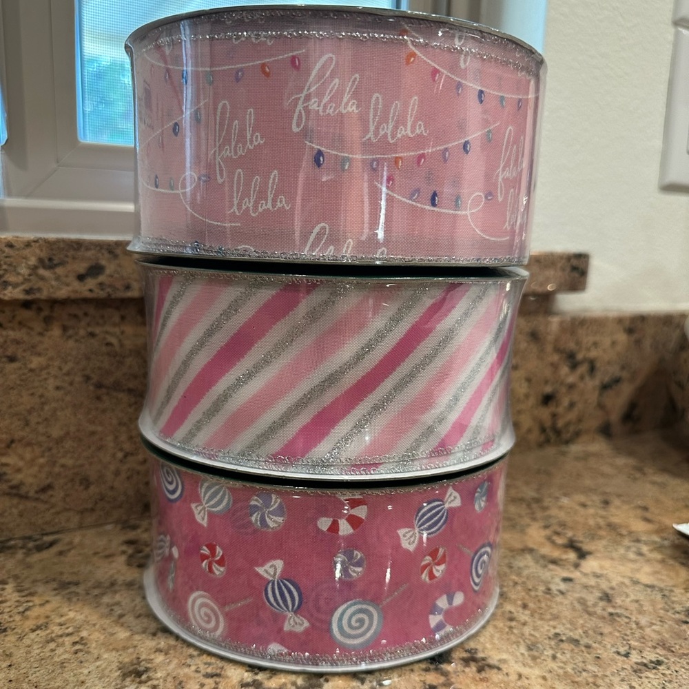 3 Pack Members Mark Pink Holiday 50 yard 2.5 inch Wired Ribbon